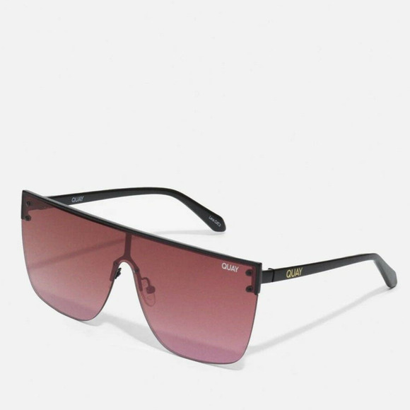 Quay Australia Blocked Oversized Shield Sunglasses Rimless Black Berry P… - Picture 1 of 11